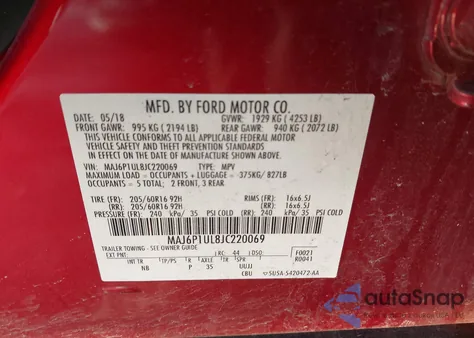 2018 Ford Ecosport Se from USA, damaged, VIN MAJ6P1UL8JC220069